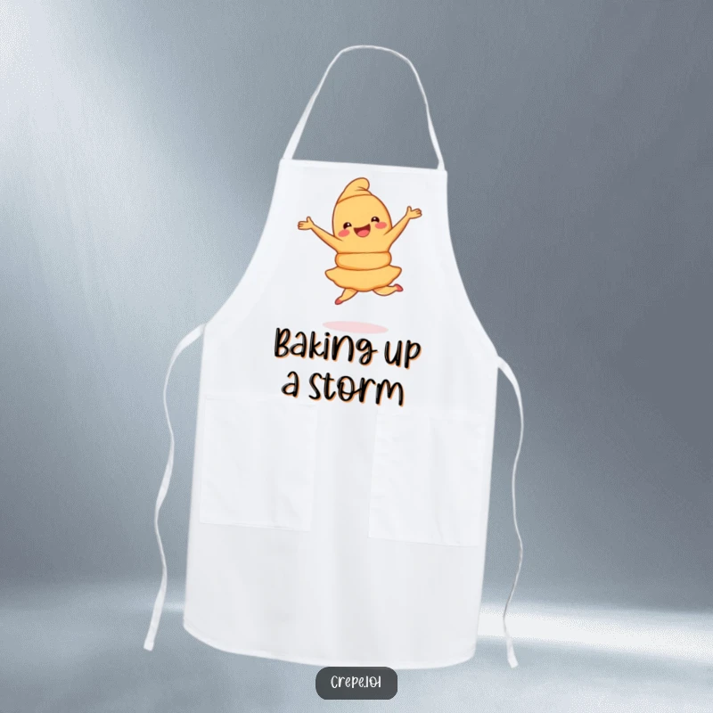Funny Croissant Pirouette Apron showing a joyful croissant performing a graceful pirouette, perfect for a culinary artist.