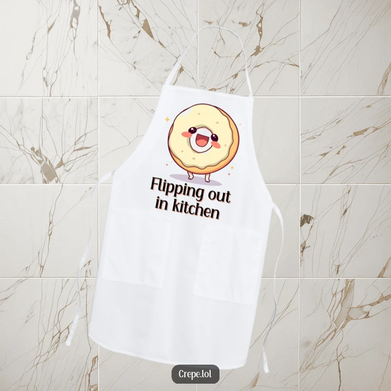 Funny donut character apron, performing a cheerful somersault, a humorous addition to any kitchen.