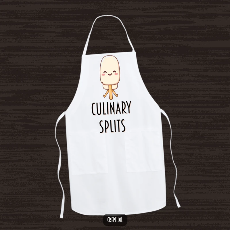 Funny popsicle apron showing a cheerful popsicle executing a perfect split, ideal for a humorous cooking experience.