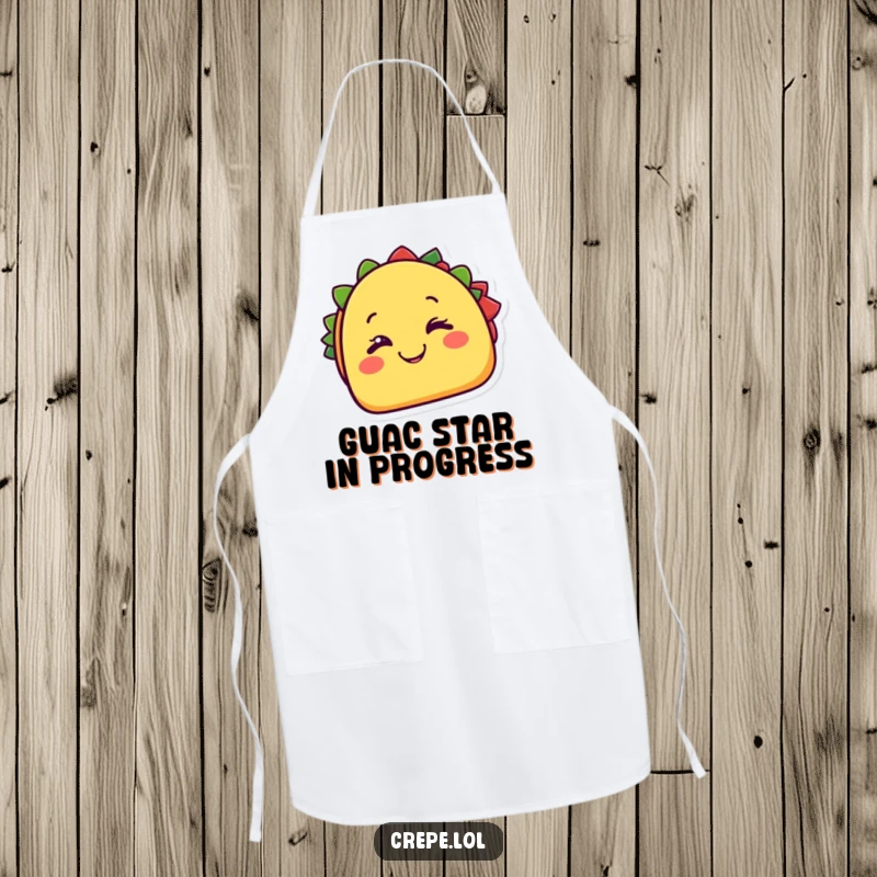 Funny taco apron, a cheerful taco happily winking with a cheesy grin. Perfect for kitchen fun and gifting.