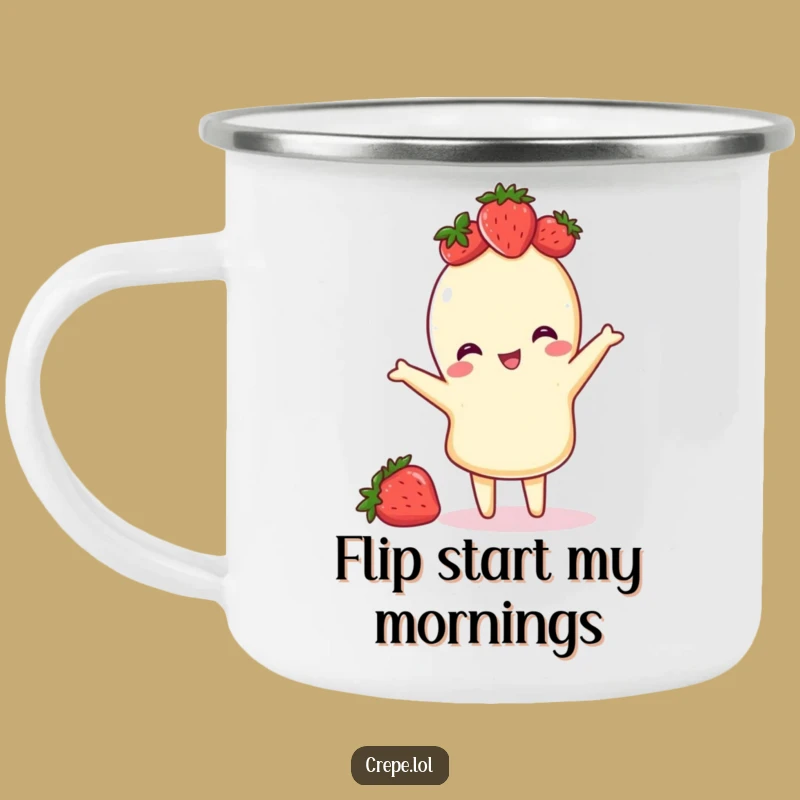 Funny Crepe Camping Mug with Strawberry Crown - Playful Outdoor Gift