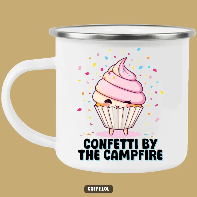 Funny Cupcake Confetti Camping Mug: Festive Sips Outdoors