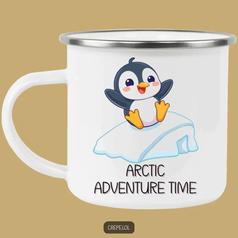 Funny Penguin Sliding Ramp Camping Mug, Winter Adventure Companion