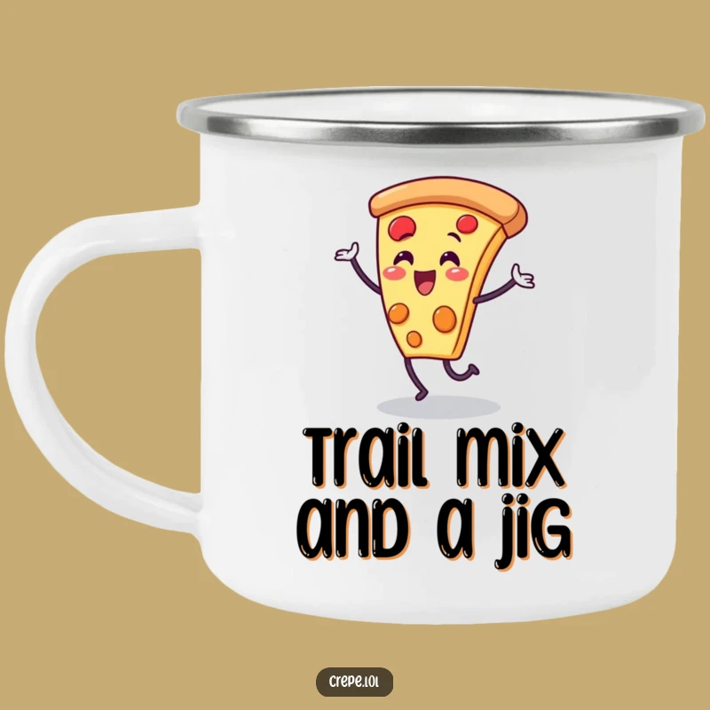 Funny Pizza Slice Dance Camping Mug: Adventure with a Joyful Character