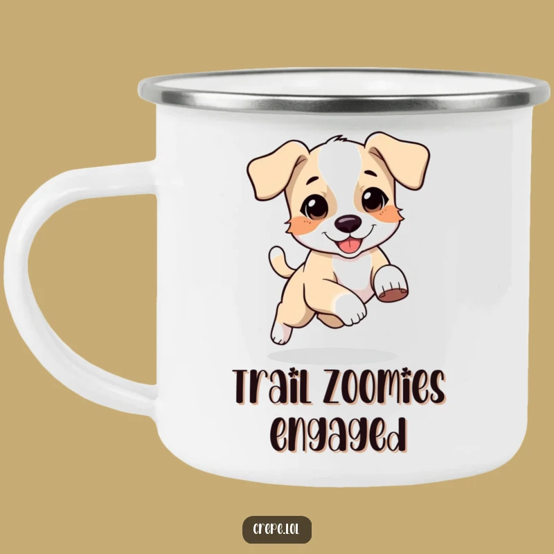 Funny Puppy Chasing Tail Camping Mug, Playful Adventure Companion