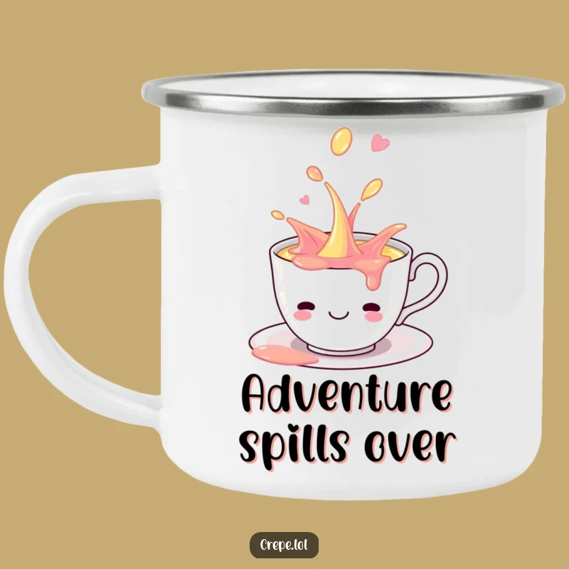 Funny Teacup Spill Camping Mug: Adventure Fuel with Hilarious Playful Cheer!