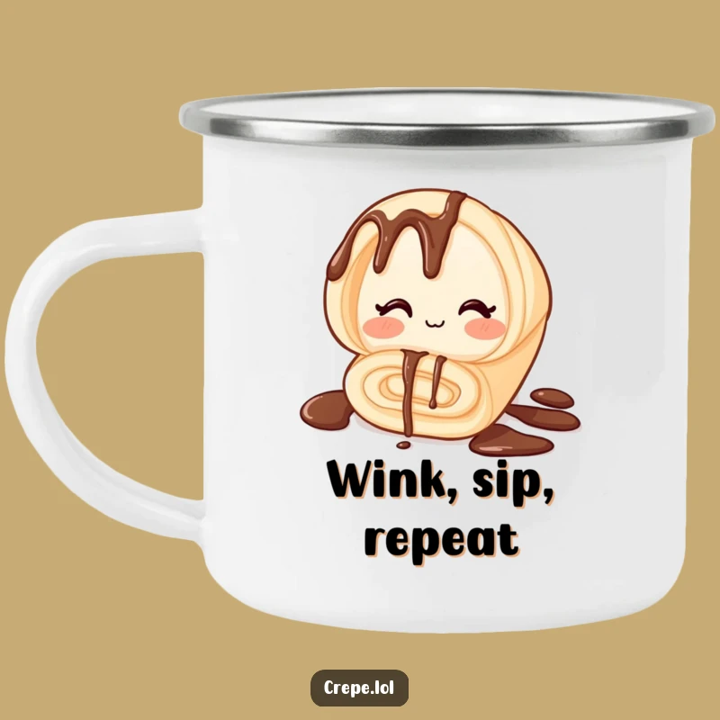 Funny Winking Chocolate Crepe Camping Mug - Adventure Humor Gift!