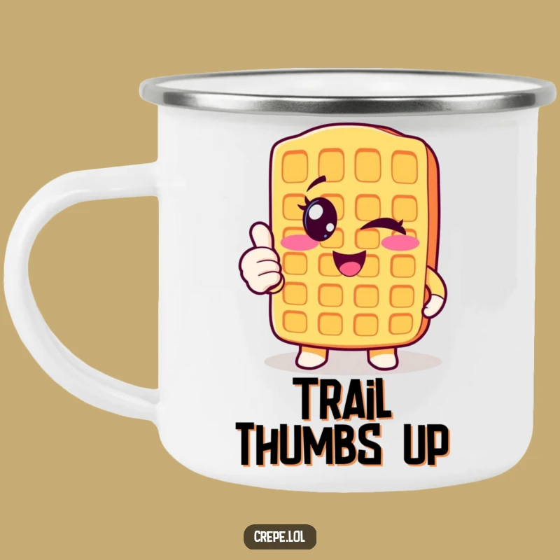 Funny Winking Waffle Camping Mug - Thumbs Up Adventure Cup