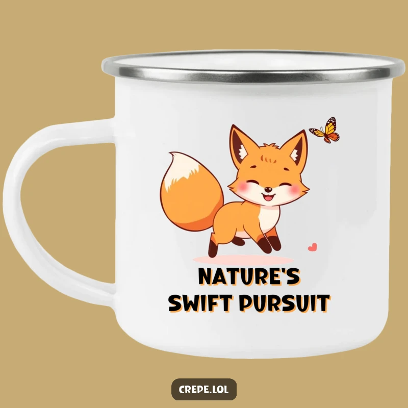 Funny Fox Butterfly Chase Camping Mug: Hilarious Outdoor Nature Cup