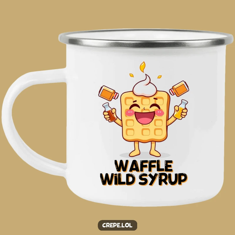 Funny Waffle Syrup Juggling Camping Mug: Adventure Fuel with Breakfast Laughs