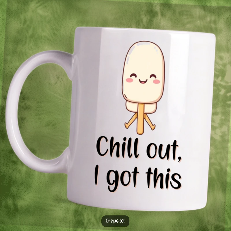 Funny popsicle mug featuring a smiling popsicle doing a dramatic split, showcasing its cool and flexible nature.