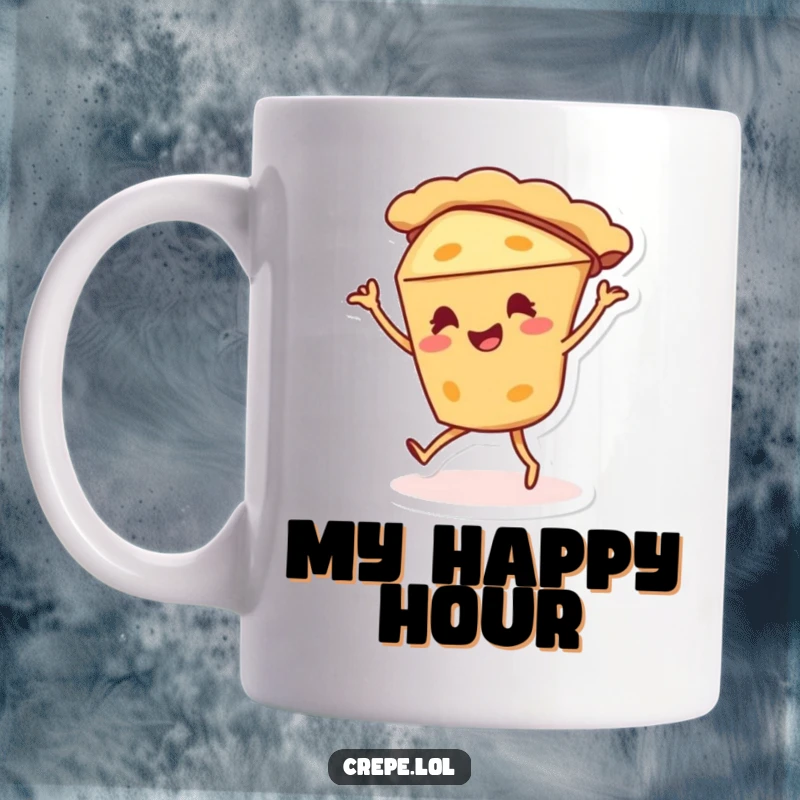 Funny pie character mug in a silly dance pose, a whimsical and cheerful dessert-themed item.