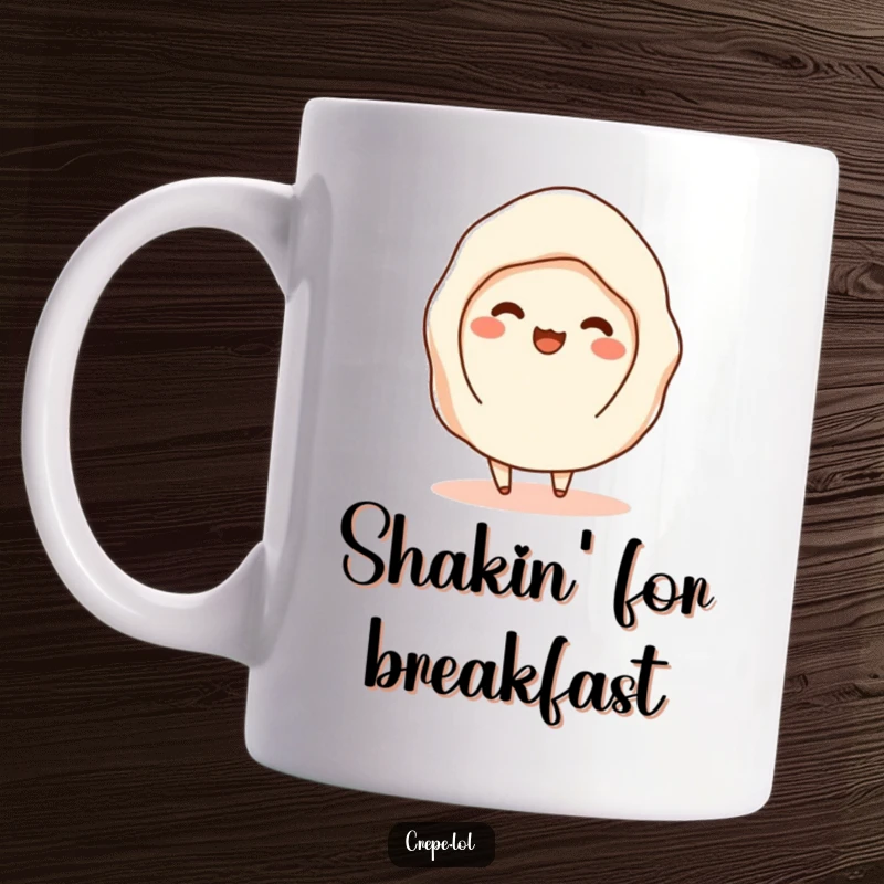 Funny mug illustration of a flat crepe with visible filling, happily shimmying with delight.