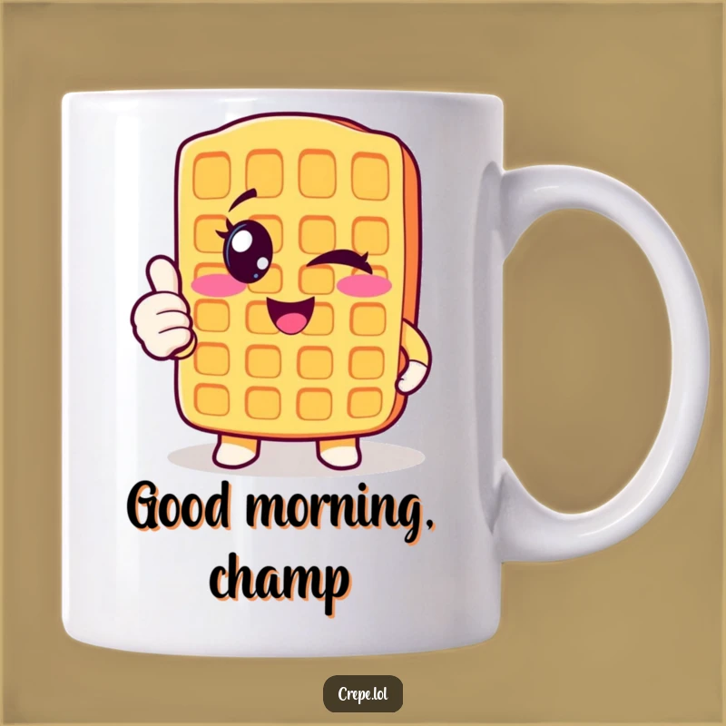 Funny Winking Waffle Mug - Thumbs Up Breakfast Character Gift