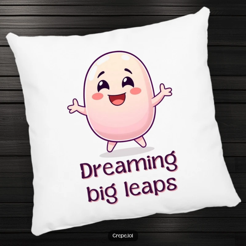 Funny, wide-eyed jellybean laughing and jumping, a soft and comfortable decorative pillow.