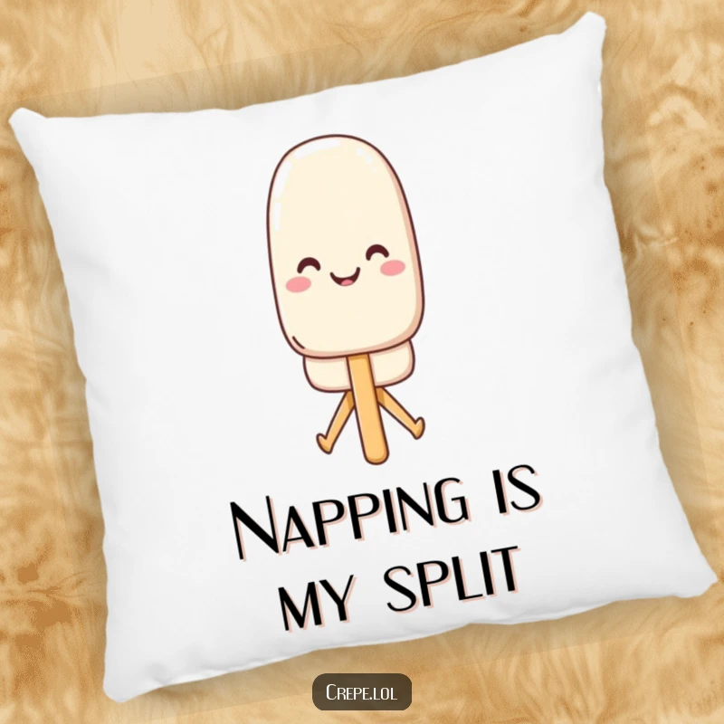 Funny popsicle pillow featuring a smiling popsicle in a dynamic split, offering comfort and a touch of humor.