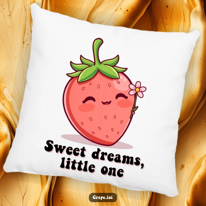 Funny Strawberry Flower Pillow with a blushing strawberry offering a tiny flower, providing soft comfort and sweet charm.