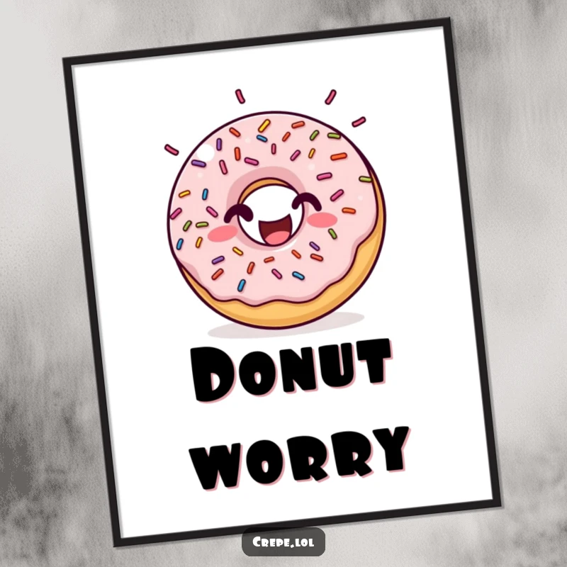 Funny donut sprinkles digital art print of a happy donut with rhythmic bouncing sprinkles, offering instant humorous, sweet-themed decor for any wall.