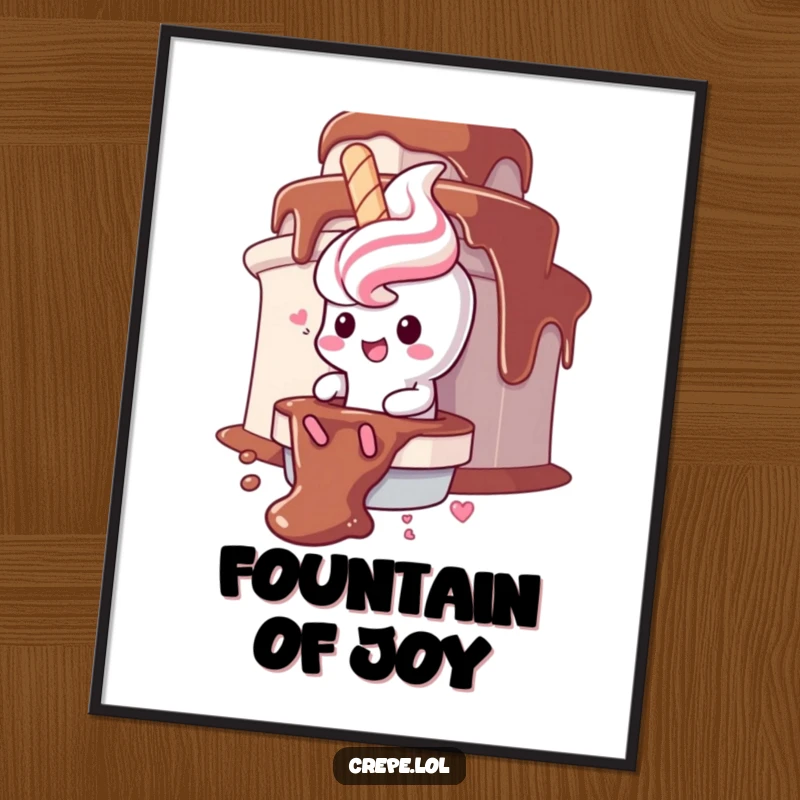 Funny churro character digital art, gleefully sliding down a chocolate fountain, ideal for sweet decor.