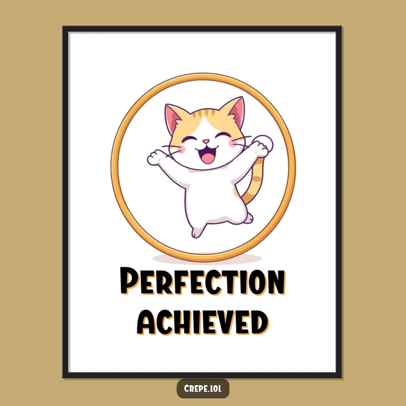 Funny Cat Jumping Hoop Digital Art, Playful Pet Print Download for Cat Lovers