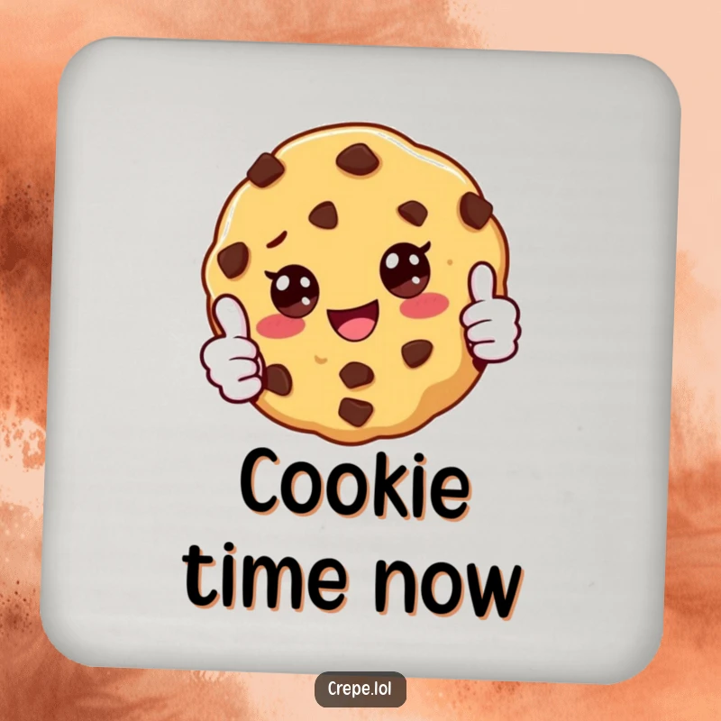 Funny set of drink coasters featuring a happy chocolate chip cookie giving a thumbs up, perfect for protecting surfaces with humor.