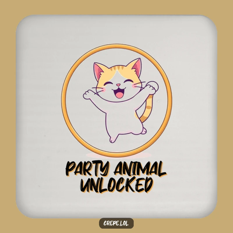 Funny Cat Jumping Hoop Coaster, Protect Surfaces with Playful Feline Art