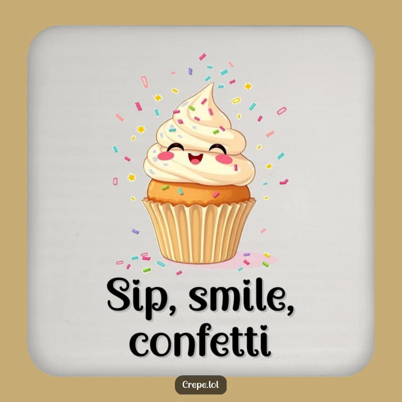 Funny Giggling Cupcake Spouting Confetti Coaster - Protect Surfaces with Humor!