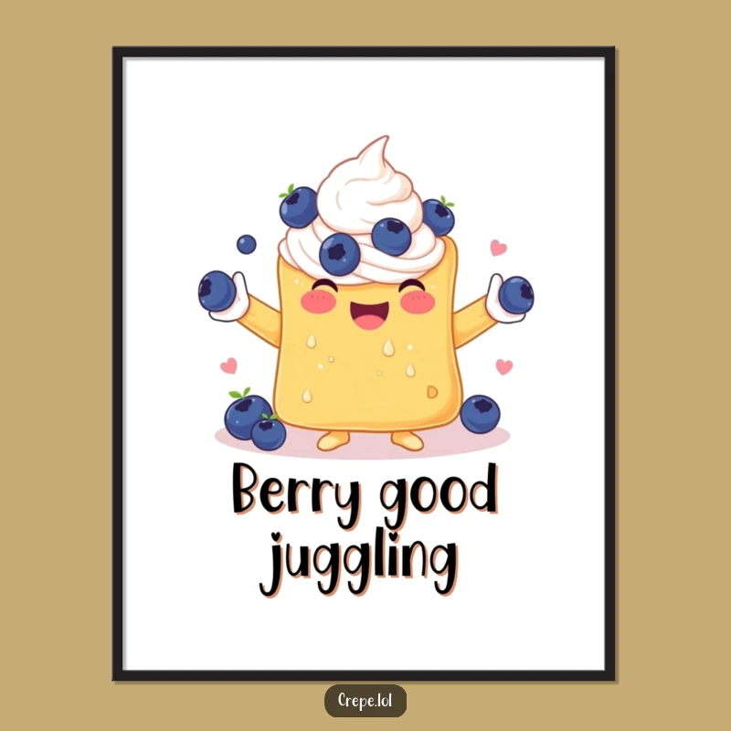 Fine Art Print: Funny Crepe Juggling Blueberries, Hilarious Wall Decor Gift