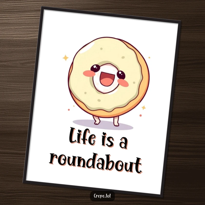 Funny donut character poster, in a comical somersault pose, bringing whimsical art and humor.