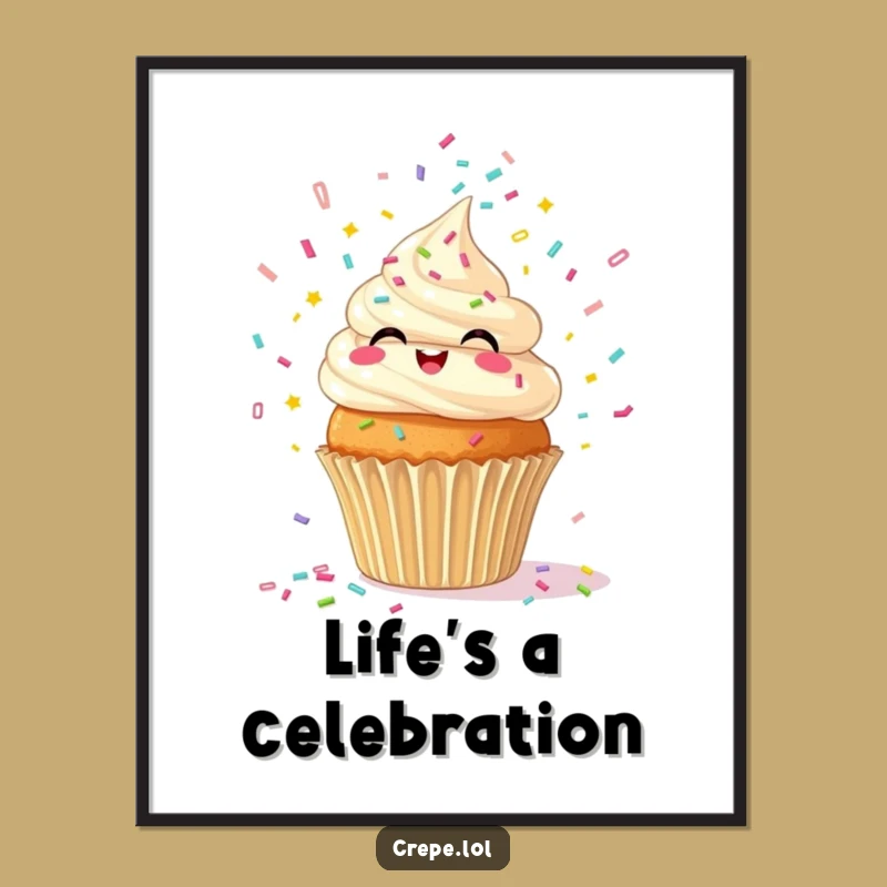Funny Giggling Cupcake Spouting Confetti Poster - Wall Art Joy!