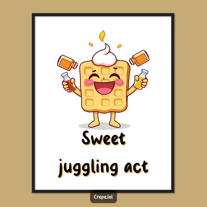 Funny Waffle Syrup Juggling Poster: Hilarious Breakfast Art for Wall Decor