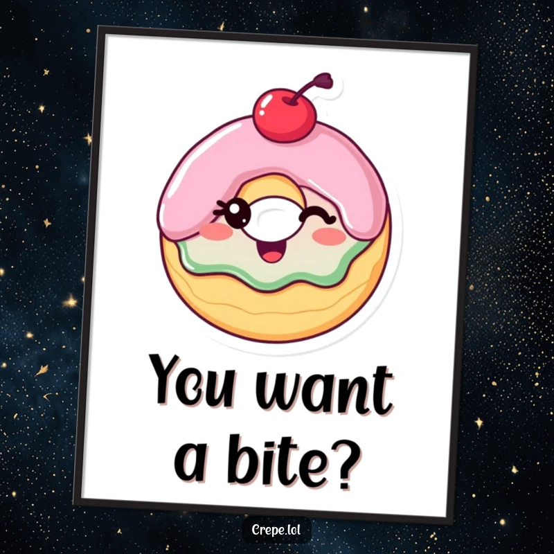 Funny Poster: A delighted donut with a cherry on top winking, bringing a splash of sweet fun to any room.