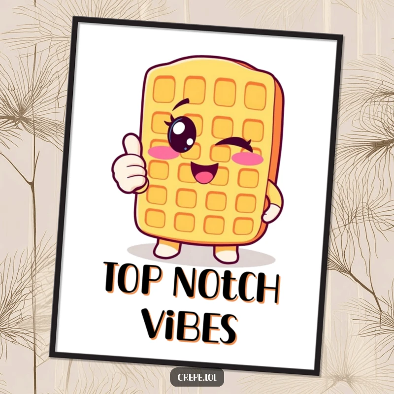 Funny winking waffle poster giving a thumbs up, a cheerful and positive breakfast-themed wall decor.