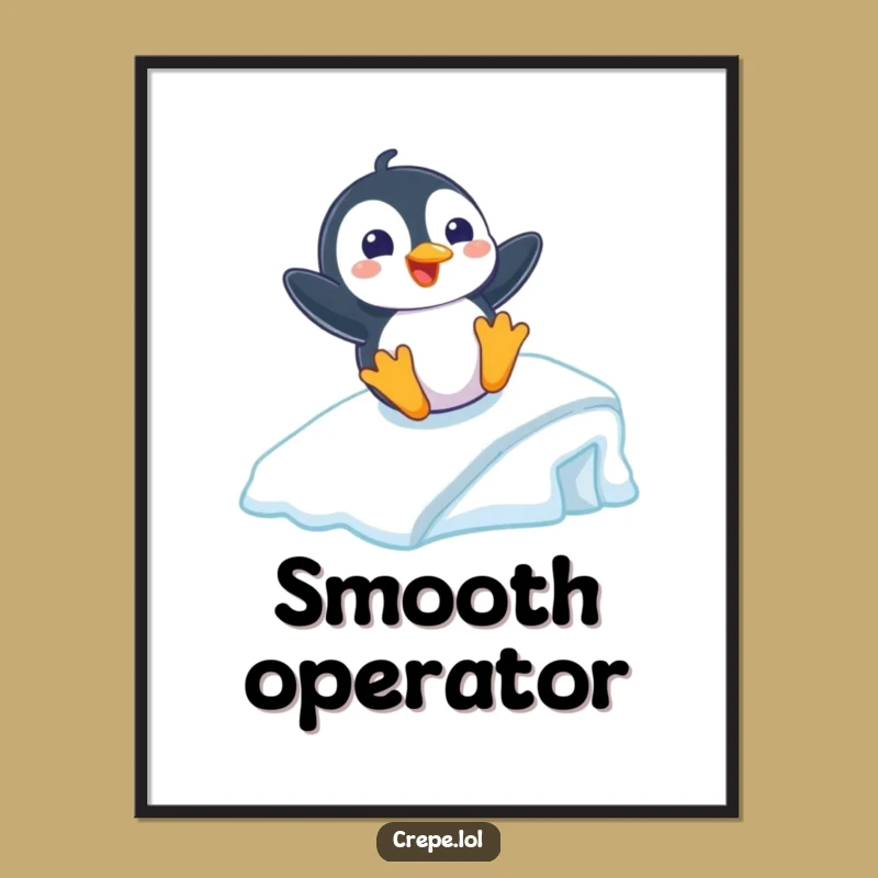 Funny Penguin Sliding Ramp Poster, Hilarious Winter Art for Arctic Enthusiasts