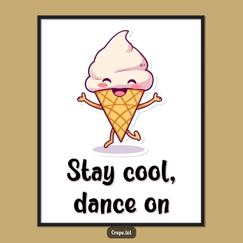 Funny Ice Cream Dance Poster: Grinning Cone's Joyful Art for a Cool Decor