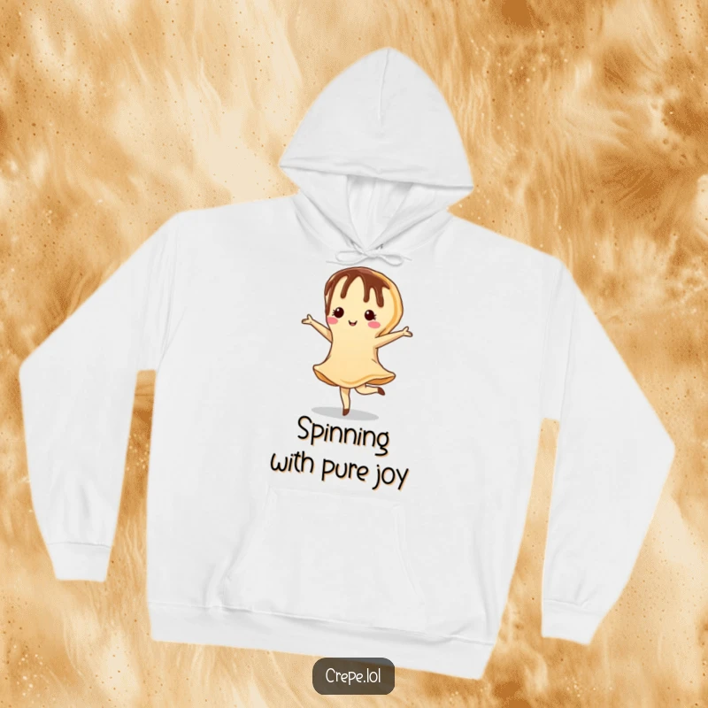 Funny hoodie featuring a crepe with chocolate drizzle, elegantly performing a pirouette, offering cozy charm and humor.