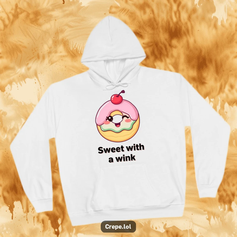 Funny Hoodie: A delighted donut winking with a cherry on top, designed for comfort and spreading sweet, humorous vibes.