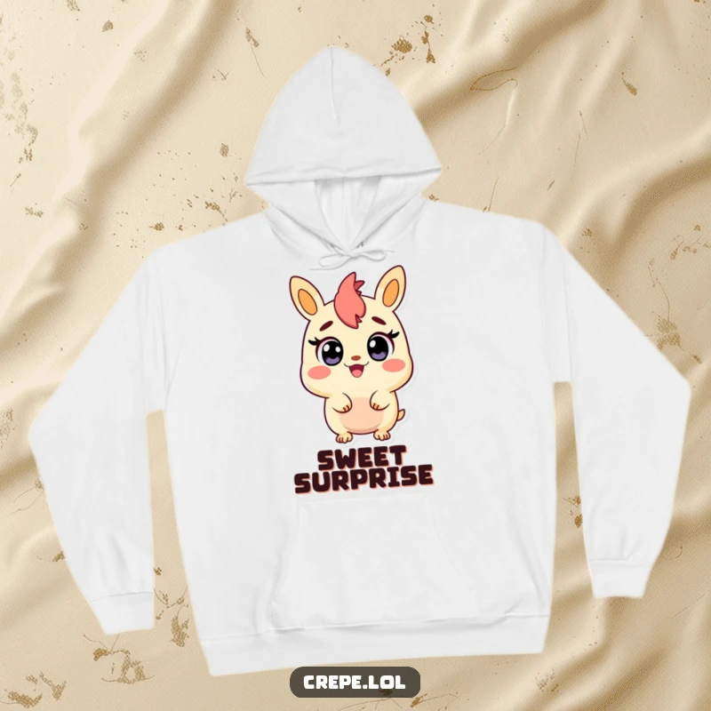 Funny hoodie showcasing a churro character with wide, joyful eyes, caught in a moment of sweet surprise.
