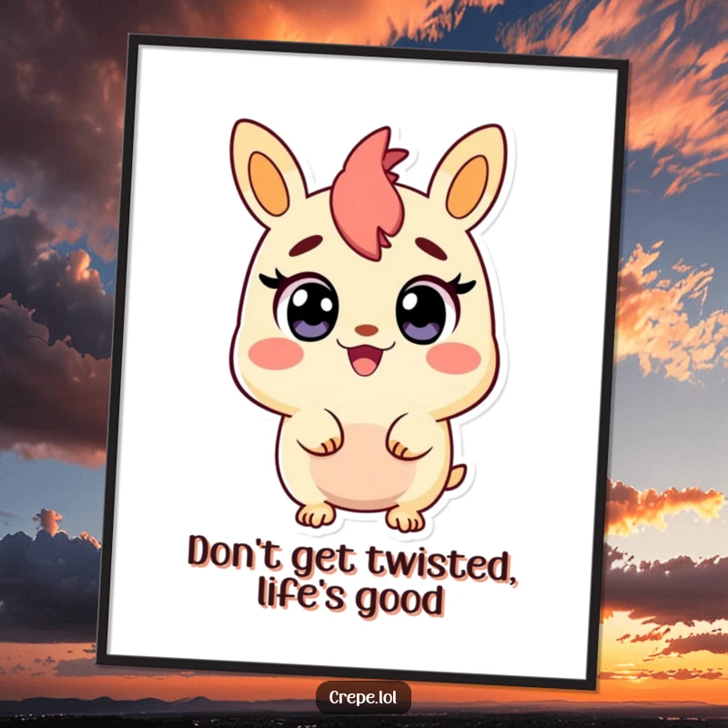 Funny free printable wall art depicting a churro character with wide, ecstatic eyes, radiating pure surprise and happiness.