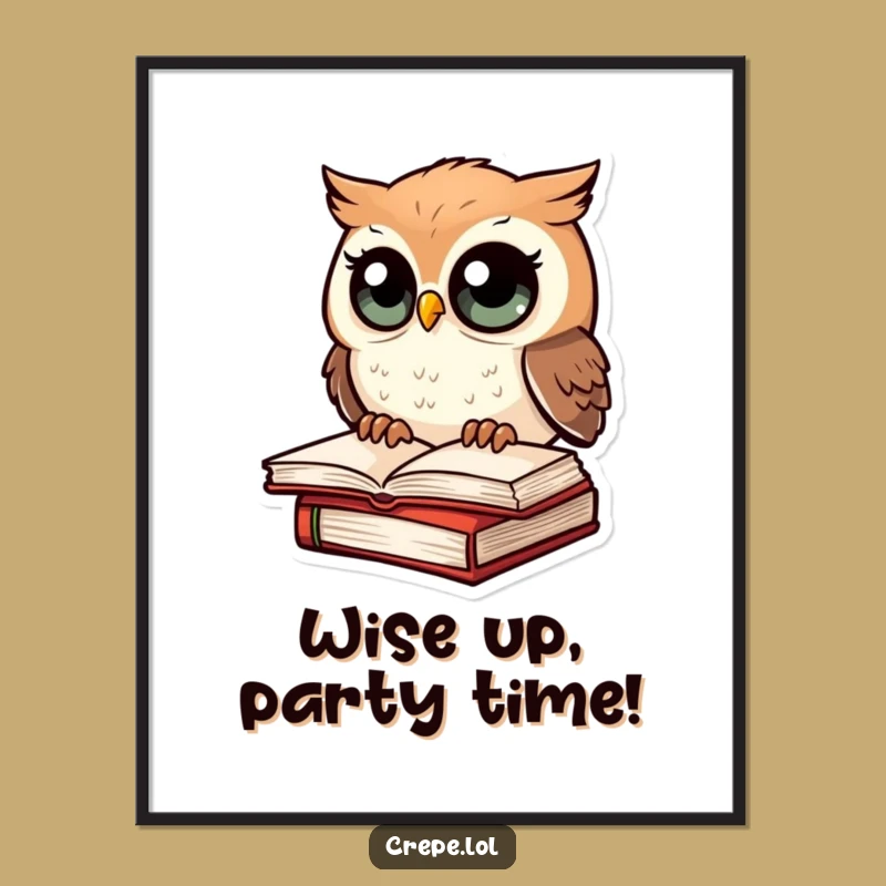 Free Printable Wall Art: Amazed Owl on Book, Funny Downloadable Decor for Book Lovers