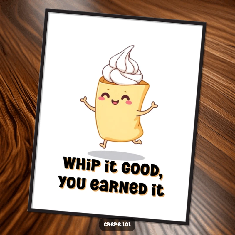 Funny Free Printable Wall Art: A folded crepe with whipped cream in a playful hop, adding cheer to your walls.