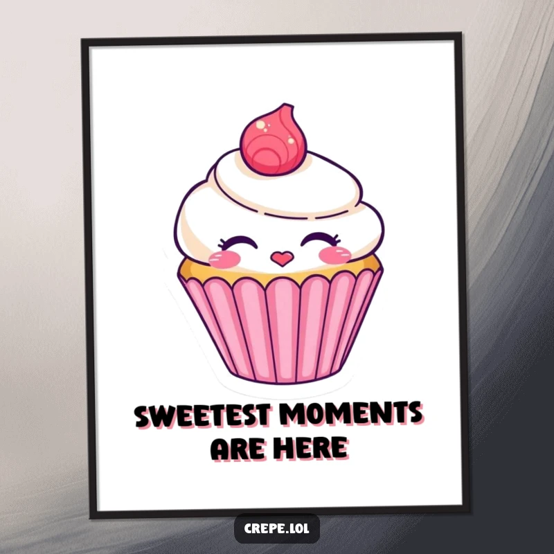 Funny Free Printable Wall Art: A cute cupcake character blowing a sweet kiss.