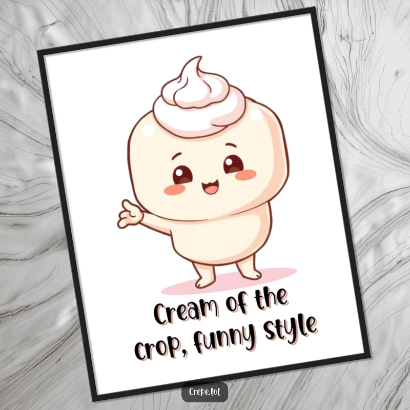 Funny Free Printable Wall Art: A crepe with cream strikes a hilariously comical pose, bringing quirky charm to any room.