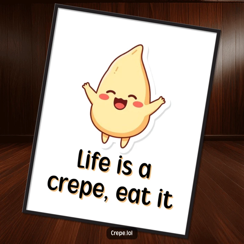 Funny Free Printable Wall Art: A cheerful crepe performs a joyful flip, creating whimsical and amusing downloadable art for your kitchen.