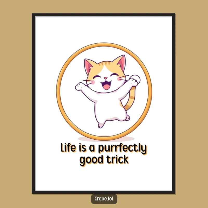 Funny Free Printable Wall Art: Cat Hoop Jump, Quirky Decor Downloadable Art