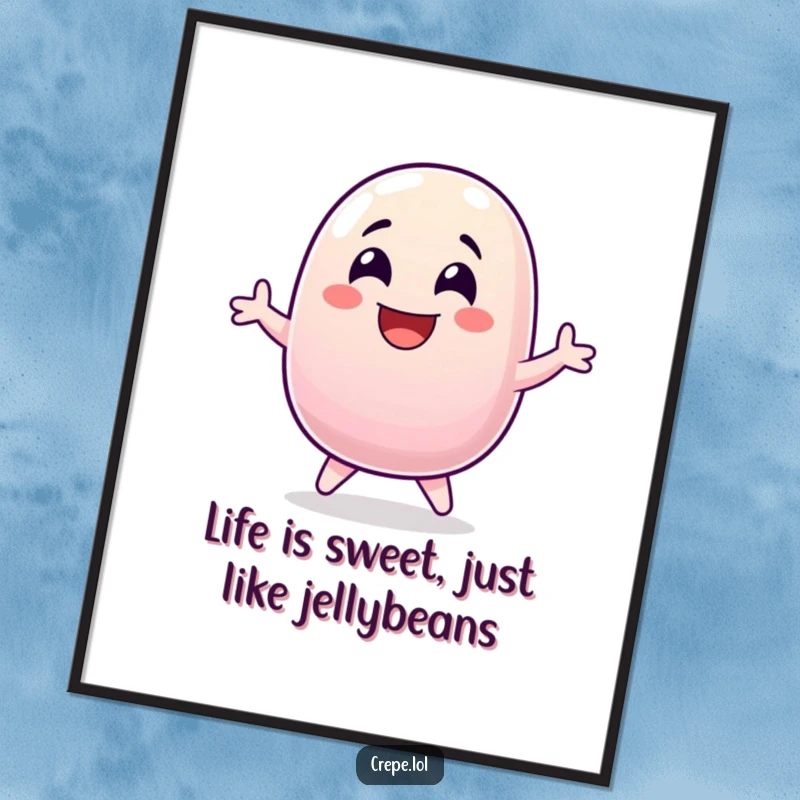 Funny Free Printable Wall Art: A laughing jellybean with wide eyes jumps energetically, bringing joy and color to the space.