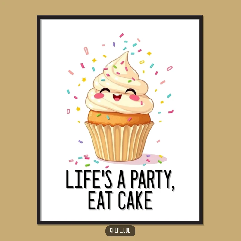 Funny Free Printable Wall Art: Giggling Confetti Cupcake Whimsical Downloadable Decor