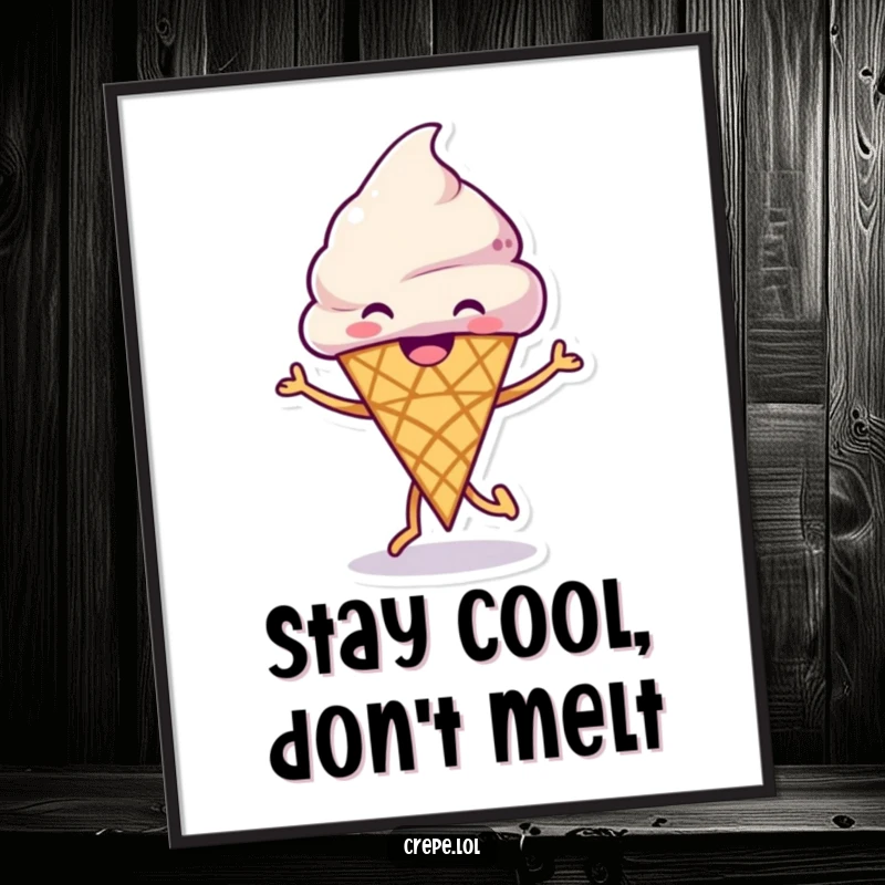 Funny Free Printable Wall Art: A grinning ice cream cone doing a joyful dance, bringing a burst of fun and color to any wall.