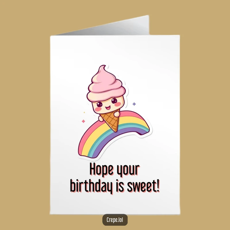 Free Printable Birthday Card: Ice Cream Cone Sliding Rainbow, Funny Downloadable Gift