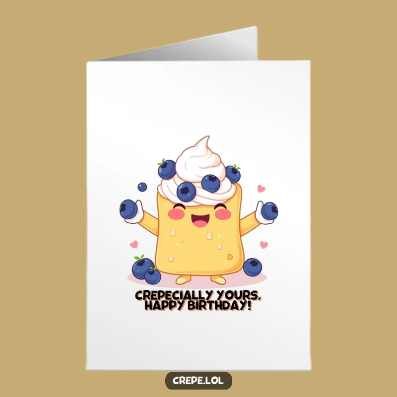 Free Printable Birthday Card: Juggling Blueberry Crepe Funny DIY Downloadable Gift